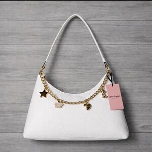 Juicy Couture White “Not Your Babe” Hobo Bag NWT Gold Chain Charms